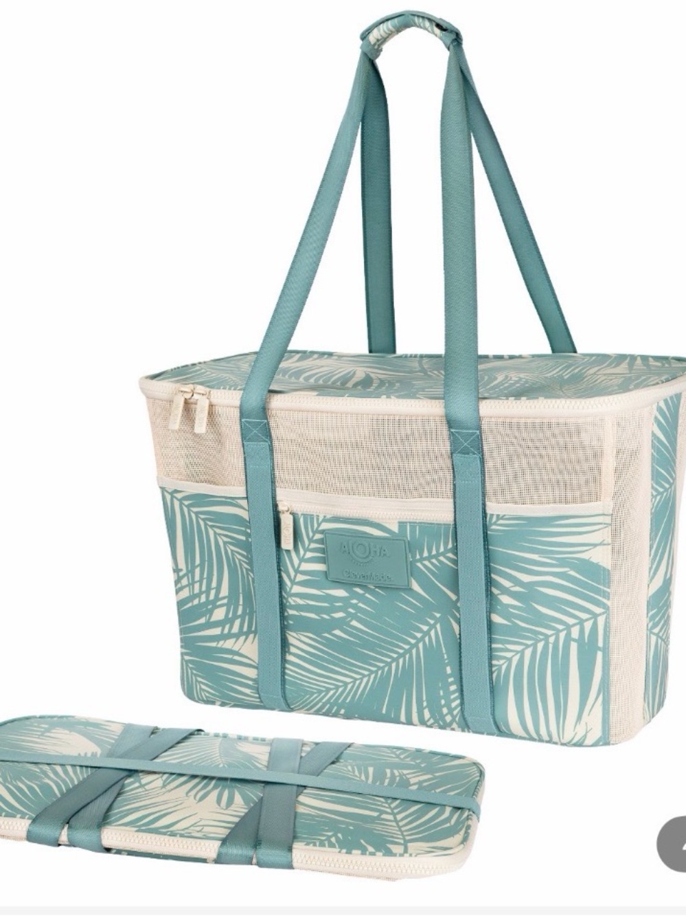🔘ALOHA Collection Teal Palm-Print Beach Tote